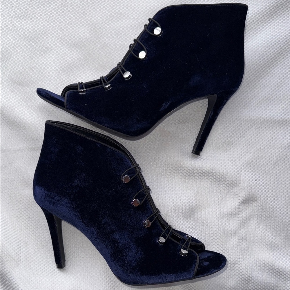 Navy Blue Velour Women's Ankle Boots - Size 8.5